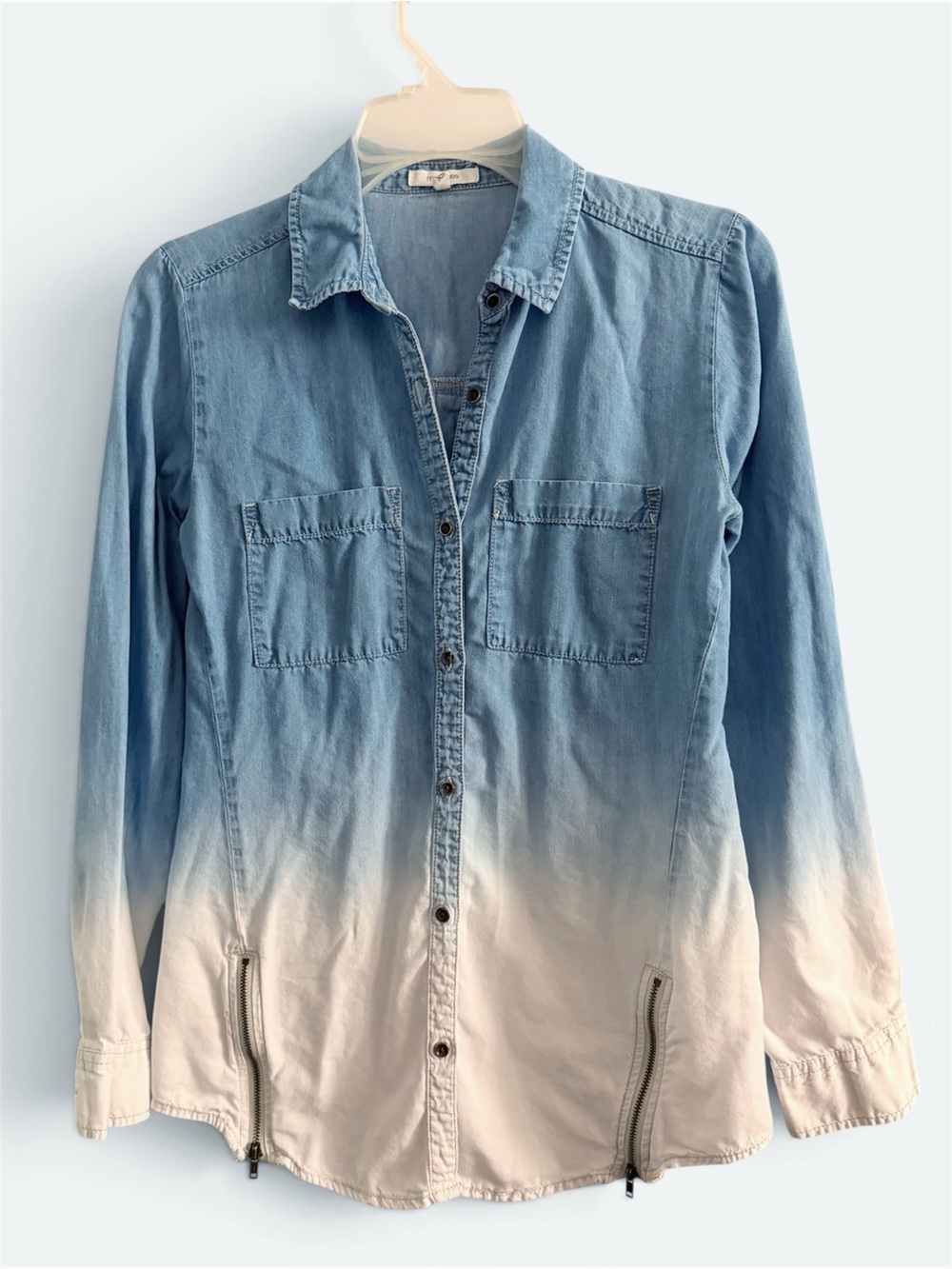 Maurices Light Blue to White Ombre Chambray Button-Down Shirt